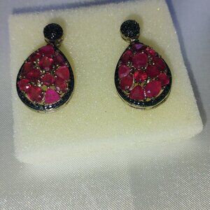 Ruby and black diamond sterling silver earrings